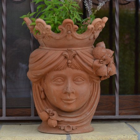 Vaso a testa di moro grezzo siciliana in terracotta modellato a mano