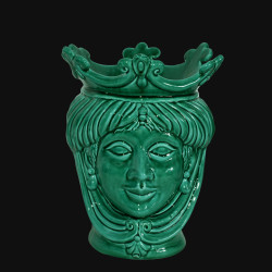 Modern head vase in emerald green h 25 cm