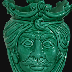 Head ceamic vase in emerald green h 25 cm male