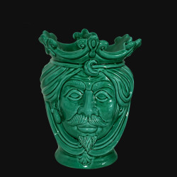 Head ceamic vase in emerald green h 25 cm male