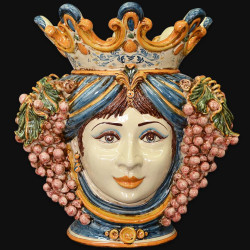 Ceramic Head with grapes h 40 blue/orange female