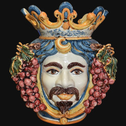 Ceramic Head with grapes h 40 blue/orange male