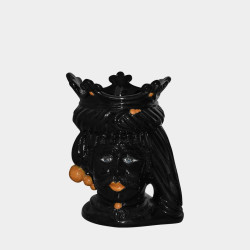 Ceramic Head vase h 20 w/beads black orange male