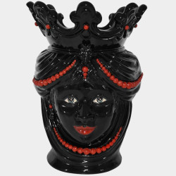 Ceramic Head Vase h 40 w/red beads black Line female