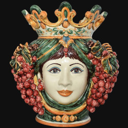 Ceramic Head with grapes h 40 green/orange female