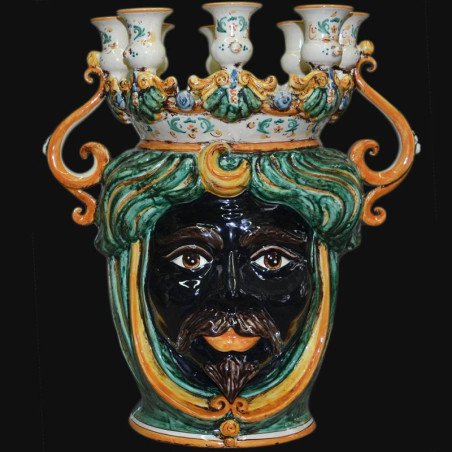 Testa porta candele in ceramica di Caltagirone. Ceramiche siciliane made in italy