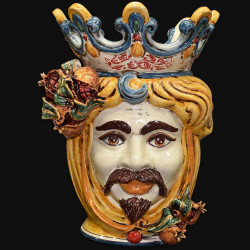 Ceramic Head with pomegranate h 40 yellow/orange male