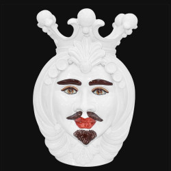 Ceramic Head h 40 white line male - Modern Moorish heads Sofia Ceramiche