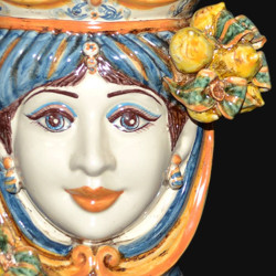 Ceramic Lamp Head with lemons h 55 cm blu/orange female