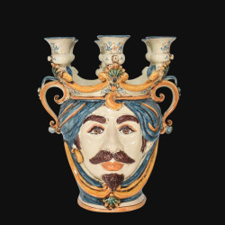 Vaso a testa porta candele in ceramica artistica di Caltagirone Sofia made in Italy