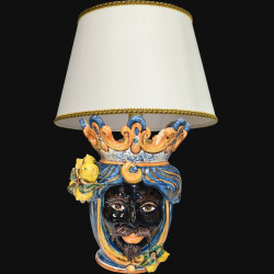 Ceramic Head lamp h 70 cm w/ sicilian lemons in blue/orange dark male
