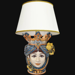 Head lamp in ceramic h 70 cm lemons in blue/orange woman
