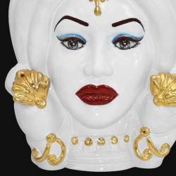 Sicilian ceramic "Moor's head" h 40 white and gold w/turban female