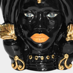 Ceramic "Moor's head" h 40 turban black and gold female