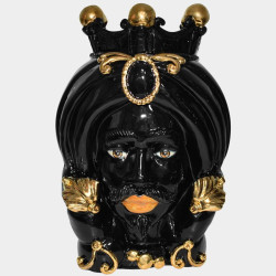 Sicilian "Moor's head" vase h 40 turban black and gold male