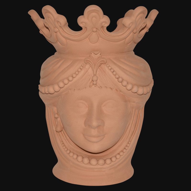 Vaso a testa di moro grezzo siciliana in terracotta modellato a mano