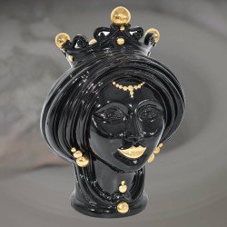 Sicilian ceramic "Moor's head" vase h 30 Black and Gold woman