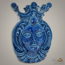 Ceramic moor's Head h 40 integral blue - Modern Moorish heads Sofia Ceramiche