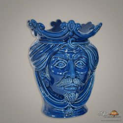 Testa h 25 liscia blu integrale maschio - Ceramiche moderne Vaso a testa