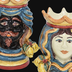 Pair of moor's heads h 15 cm in caltagirone ceramic