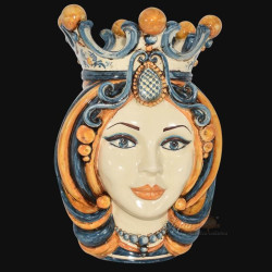 Ceramic vase Head h 38 blu and orange female - Sofia Ceramiche artistic Ceramics