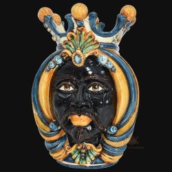 Ceramic Head of Sicily h 38 blu and orange male - Sofia Ceramiche artistic Ceramics