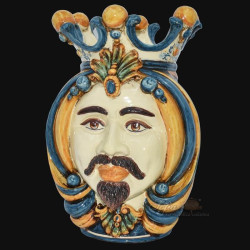 Moorish head of Sicily h 38 blu and orange male - Sofia Ceramiche artistic Ceramics