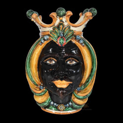 Ceramic Head of Sicily h 38 green and orange male - Sofia Ceramiche artistic Ceramics