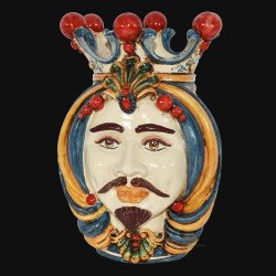 Ceramic Head of Sicily h 38 blu and orange male - Sofia Ceramiche artistic Ceramics
