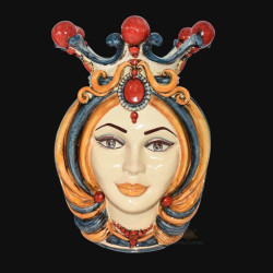 Ceramic Head of Sicily h 38 blu and orange female - Sofia Ceramiche artistic Ceramics