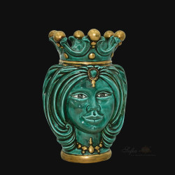 Moorish head h 25 Emerald and Gold woman - Modern Moorish heads Sofia Ceramiche