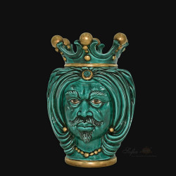 Moorish head h 25 Emerald and Gold man - Modern Moorish heads Sofia Ceramiche