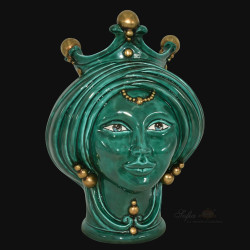 Moorish head h 30 Emerald and Gold woman - Modern Moorish heads Sofia Ceramiche
