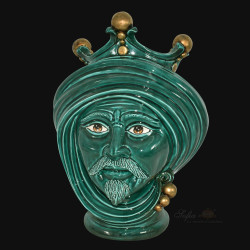 Moorish head h 30 Emerald and Gold man - Modern Moorish heads Sofia Ceramiche - Modern Moorish heads Sofia Ceramiche