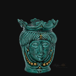 Moorish head h 25 Emerald and Gold woman - Modern Moorish heads Sofia Ceramiche