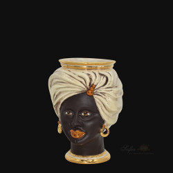Testa h 20 tuareg madreperla con oro e lustri femmina - Modern Moorish heads Sofia Ceramiche