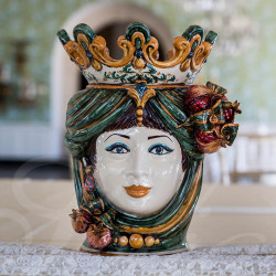 Ceramic Head with pomegranate h 40 green/orange female