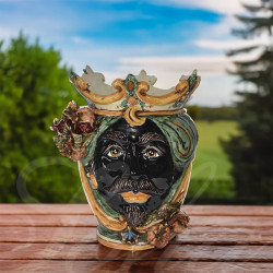 Ceramic Head with pomegranate h 25 green/orange male